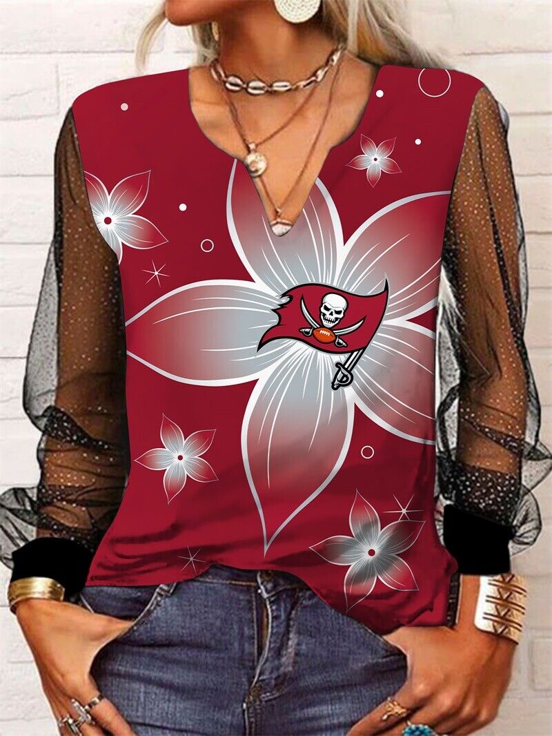 Tampa Bay Buccaneers Long Sleeve V-neck Lace Shirt