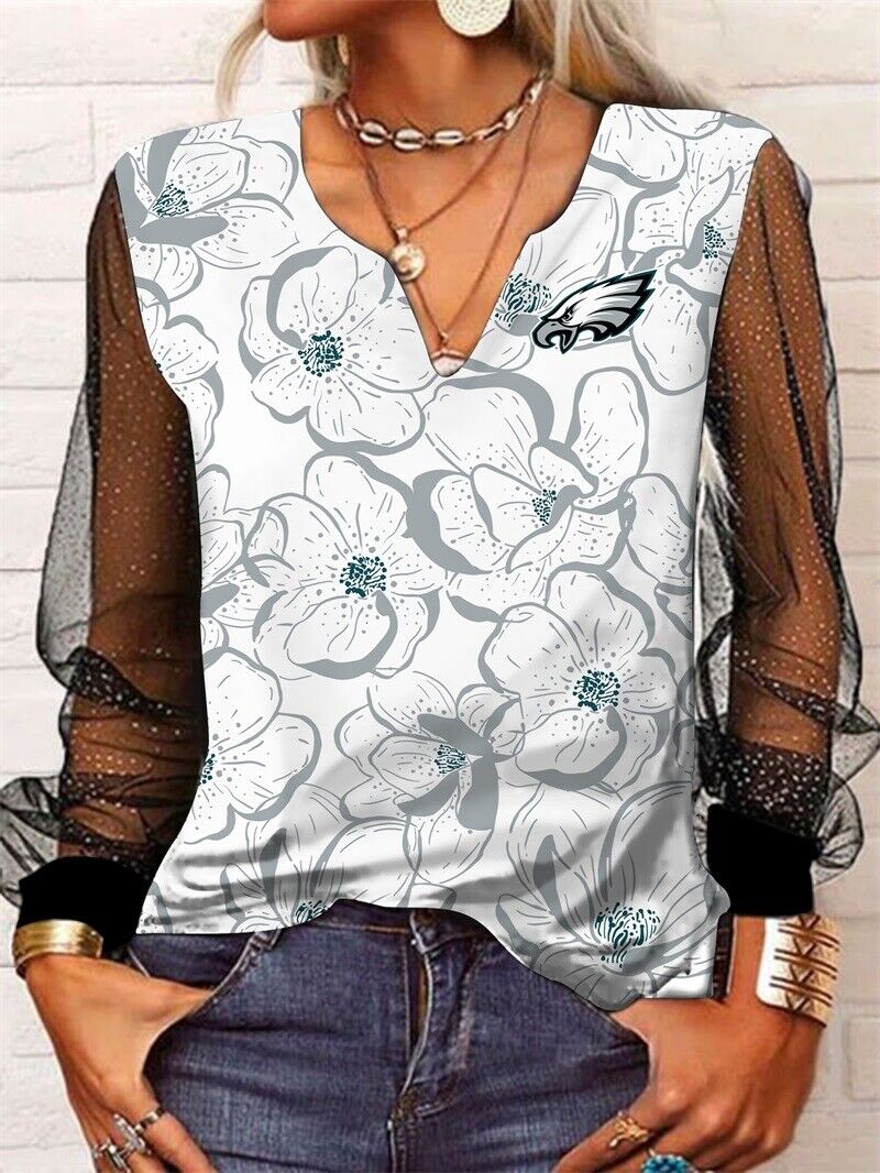 Philadelphia Eagles Long Sleeve V-neck Lace Shirt