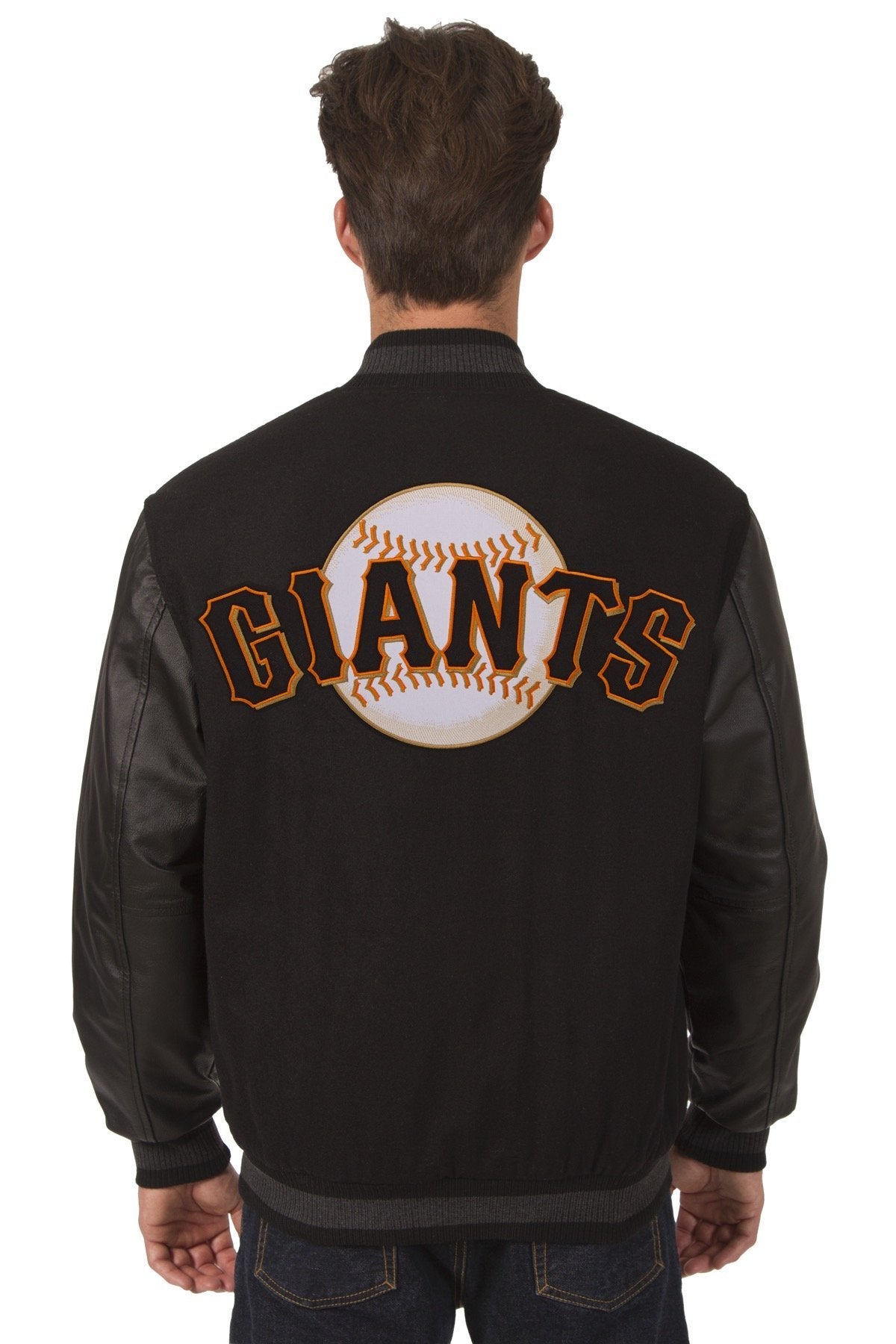 SAN FRANCISCO GIANTS WOOL & LEATHER REVERSIBLE JACKET W/ EMBROIDERED LOGOS - BLACK