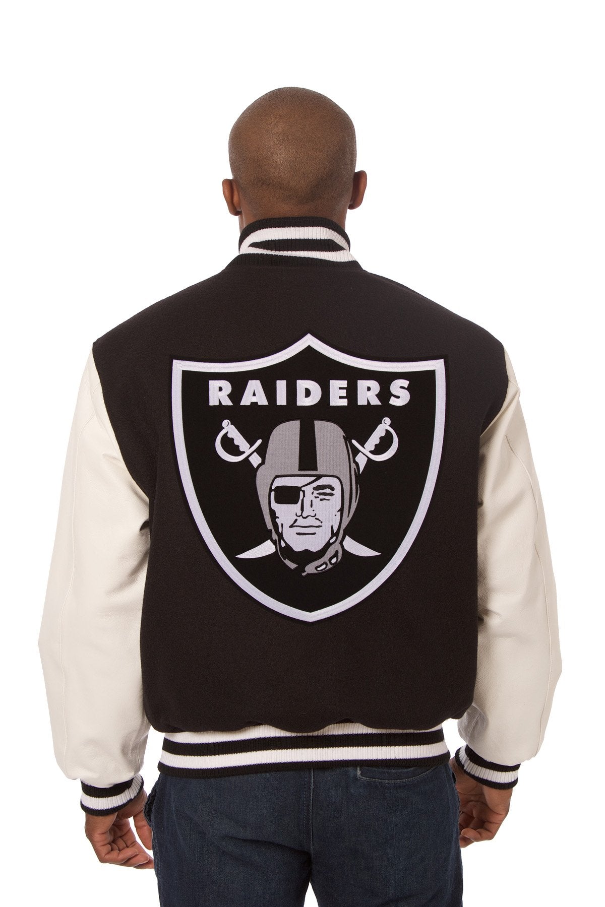 LAS VEGAS RAIDERS TWO-TONE WOOL AND LEATHER JACKET - BLACK/WHITE