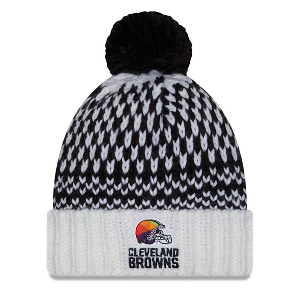 Cleveland Browns Women's Black/White 2023 Crucial Catch Cuffed Pom Knit Hat