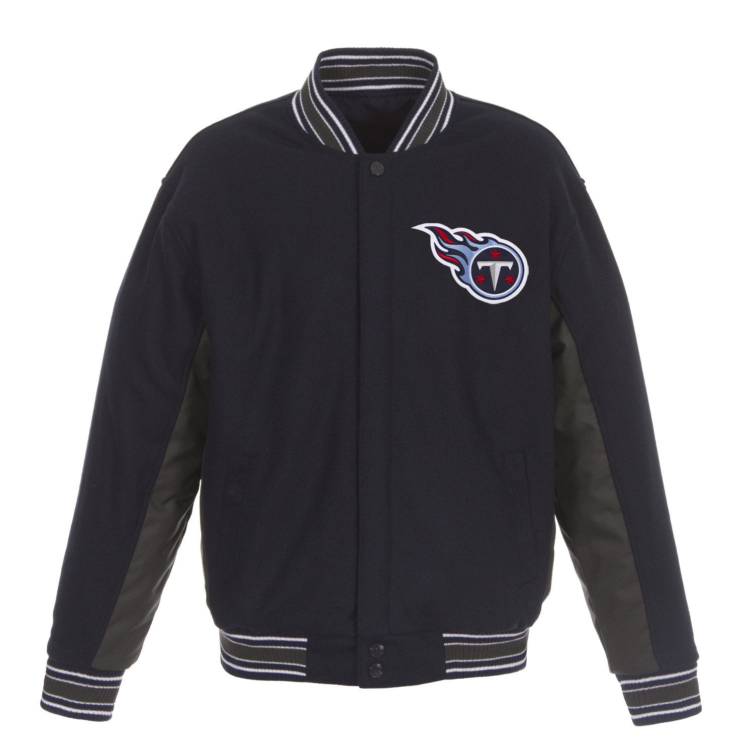 TENNESSEE TITANS JH DESIGN WOOL REVERSIBLE FULL-SNAP JACKET – NAVY