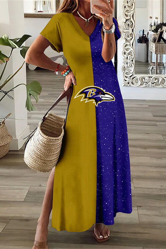 Baltimore Ravens V-Neck Sexy Side Slit Long Dress