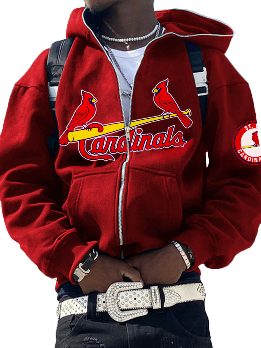 St. Louis Cardinals MLB Men's Casual Zipper Hooded Sweatshirts