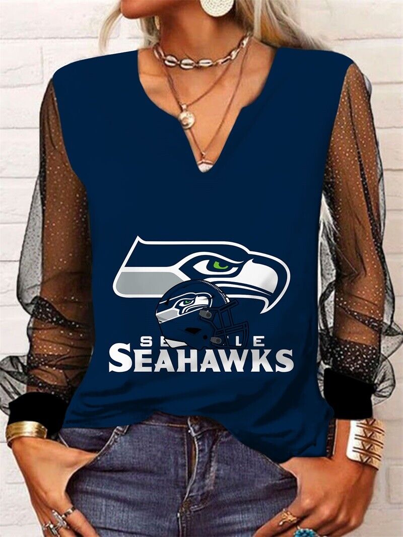 Seattle Seahawks Long Sleeve V-neck Lace Shirt