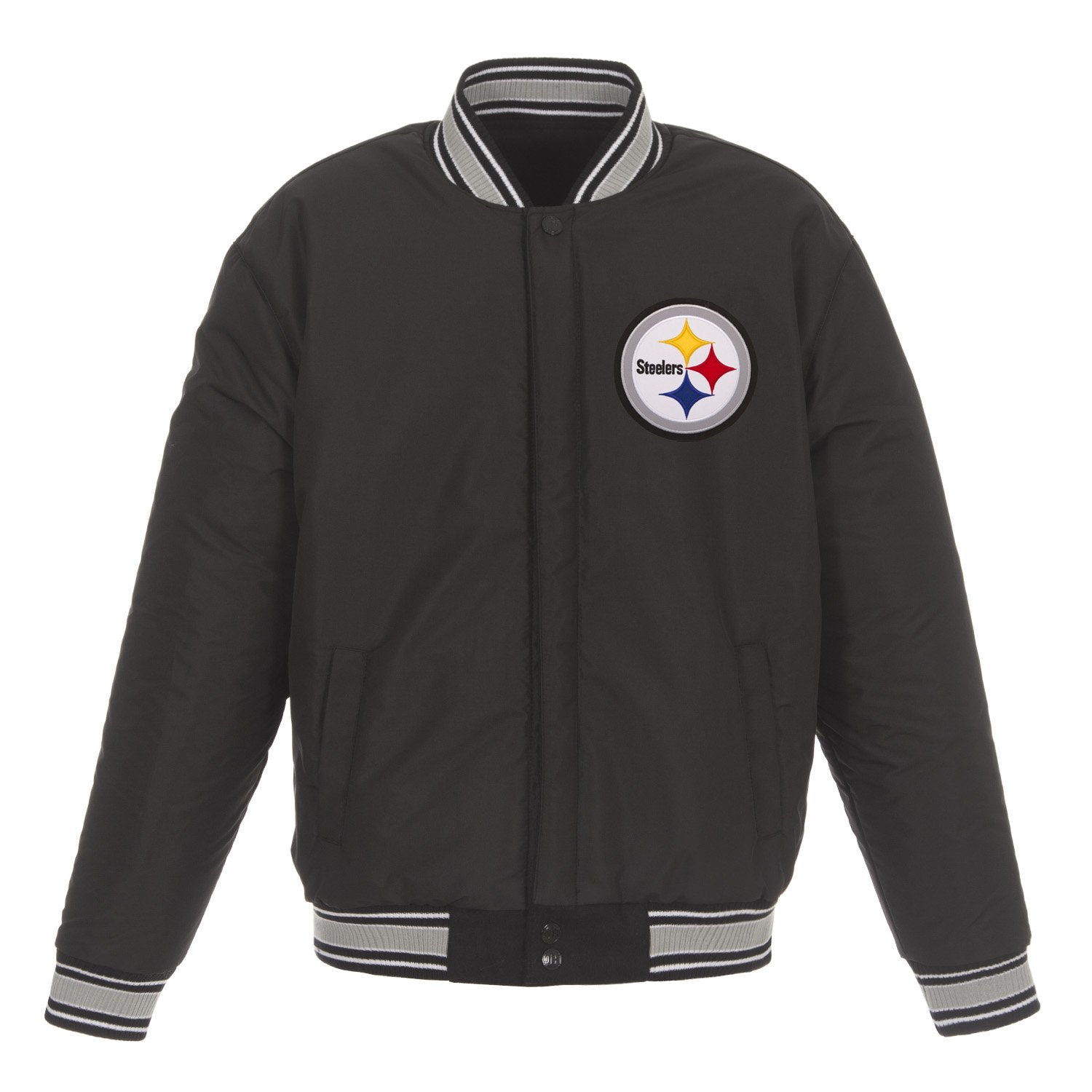 PITTSBURGH STEELERS JH DESIGN WOOL REVERSIBLE FULL-SNAP JACKET – BLACK