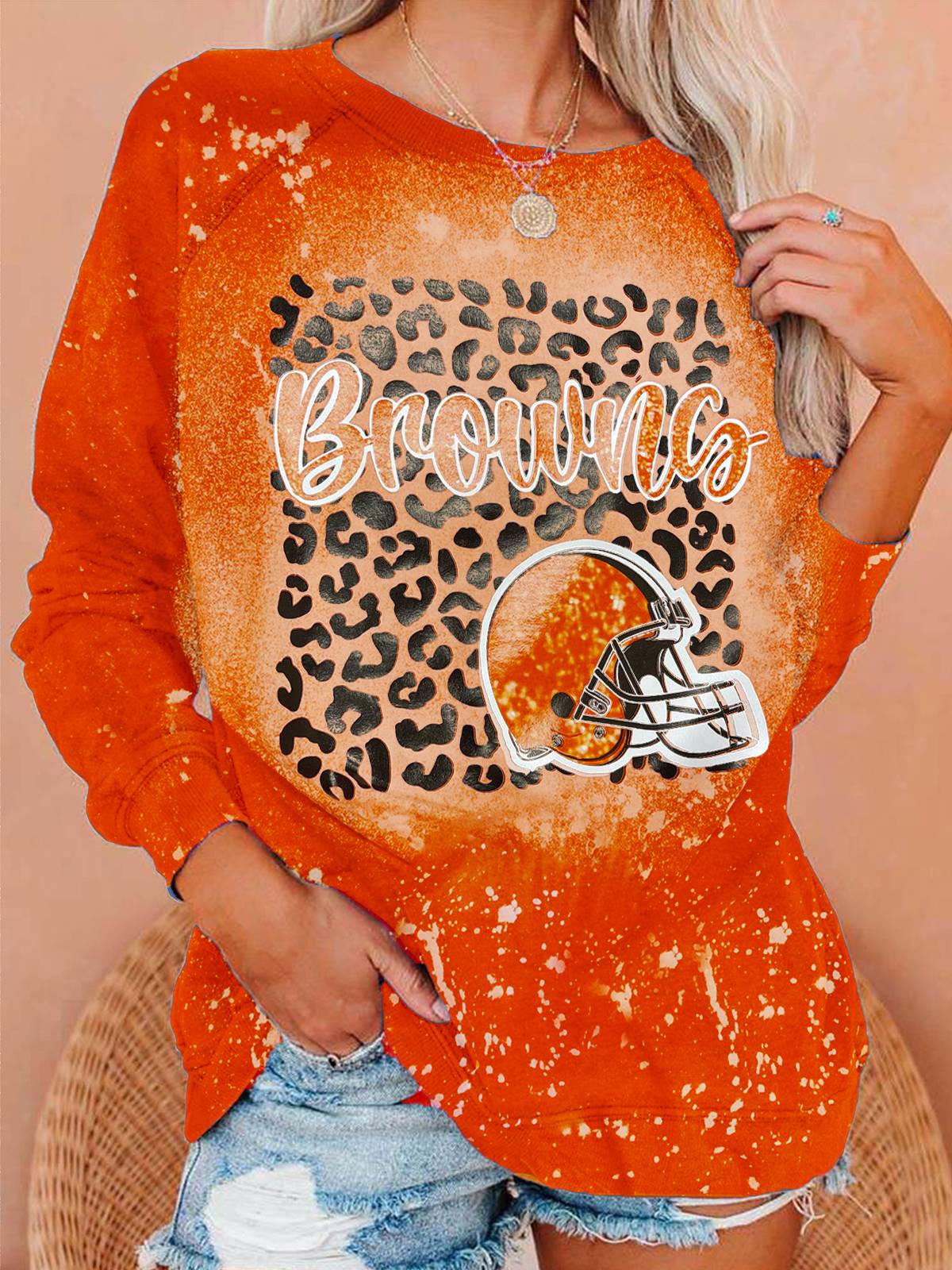 Cleveland Browns Vintage Print Crew Neck Pullover Sweatshirt