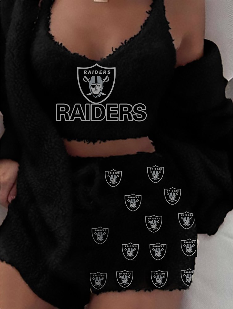 Las Vegas Raiders Hooded Cardigan Shorts Vest 3-Piece Suit