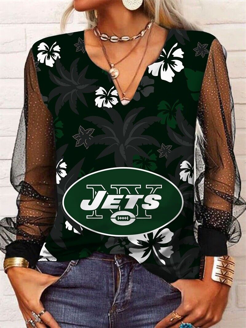 New York Jets Long Sleeve V-neck Lace Shirt