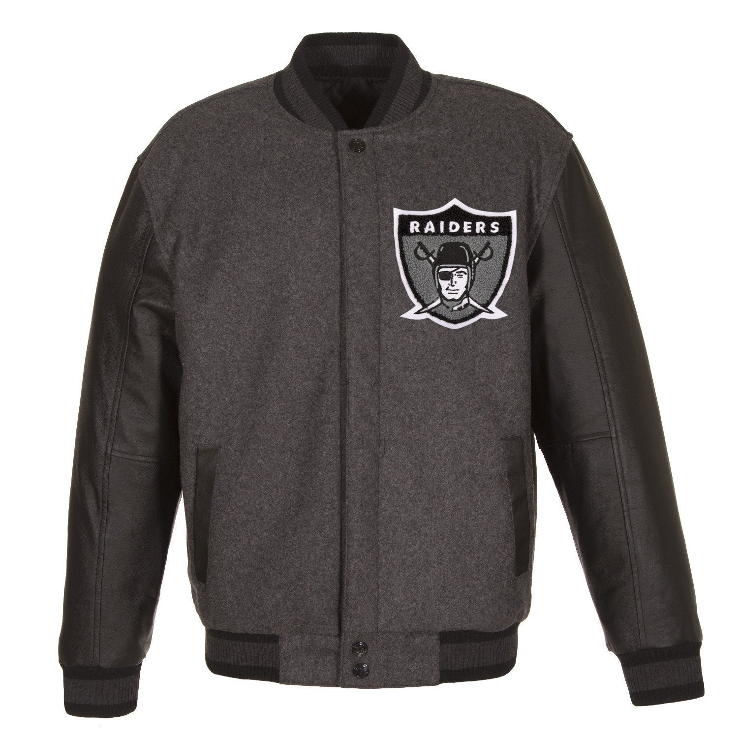 LAS VEGAS RAIDERS WOOL & LEATHER THROWBACK REVERSIBLE JACKET - CHARCOAL