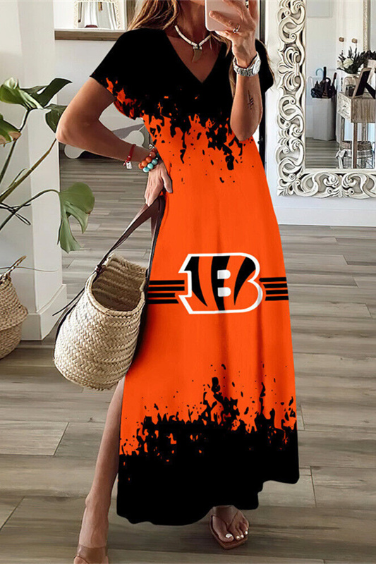 Cincinnati Bengals V-Neck Sexy Side Slit Long Dress