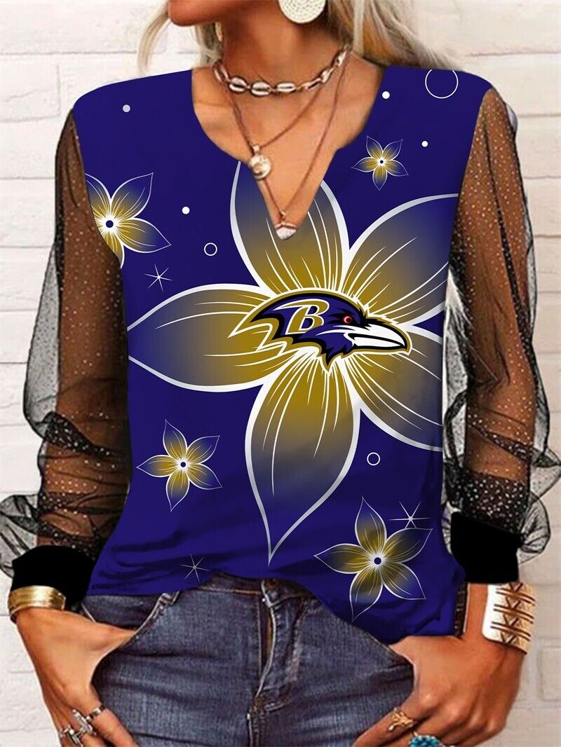 Baltimore Ravens Long Sleeve V-neck Lace Shirt