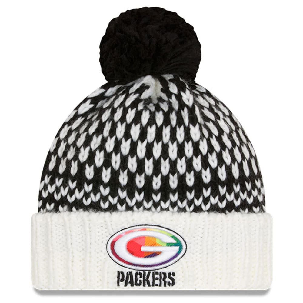 Green Bay Packers Women's Black/White 2023 Crucial Catch Cuffed Pom Knit Hat