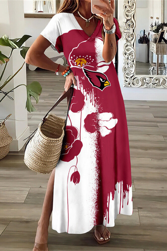 Arizona Cardinals V-Neck Sexy Side Slit Long Dress
