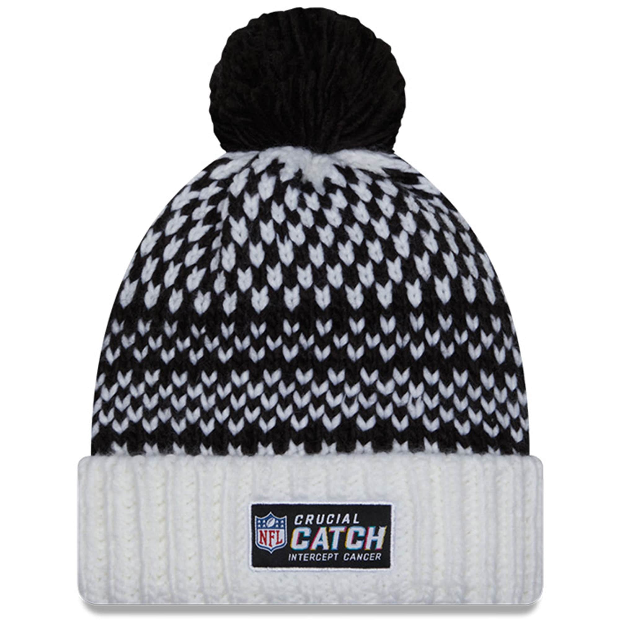 Miami Dolphins Women's Black/White 2023 Crucial Catch Cuffed Pom Knit Hat