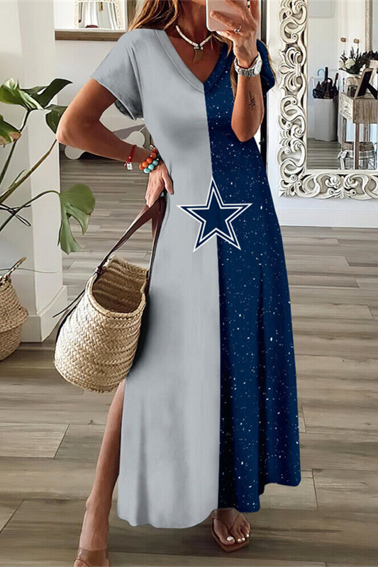 Dallas Cowboys V-Neck Sexy Side Slit Long Dress