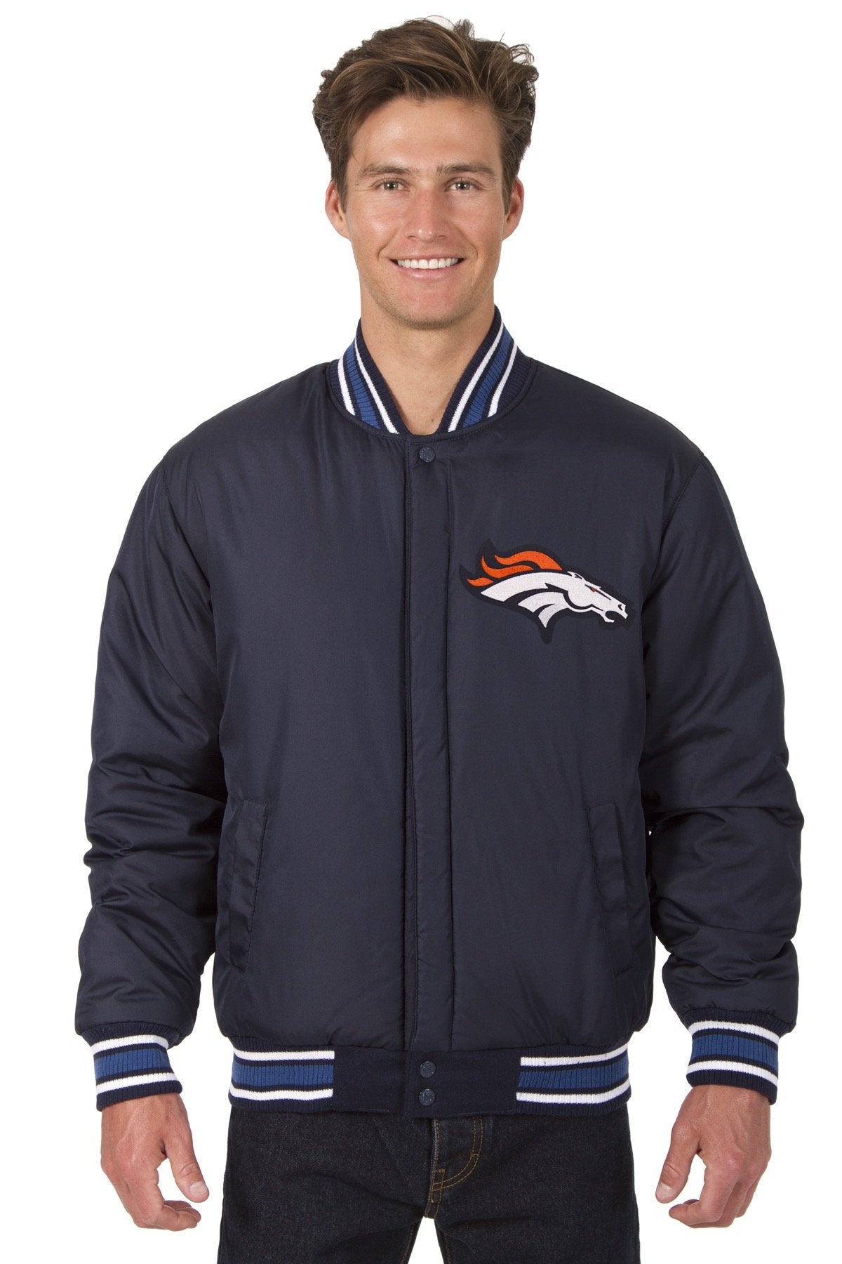 Denver Broncos All-Wool Reversible Jacket (Front and Back Logos)