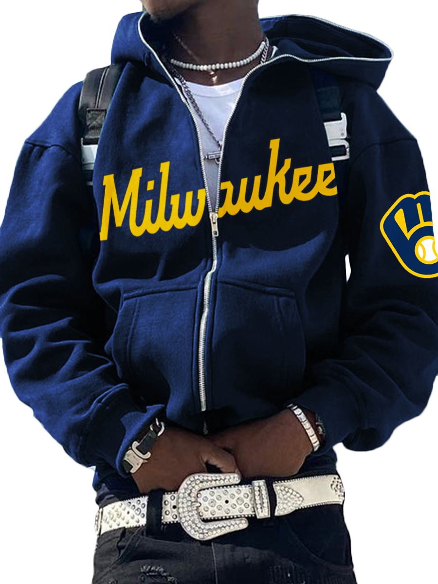 Milwaukee Brewers MLB Men's Casual Zipper Hooded Sweatshirts