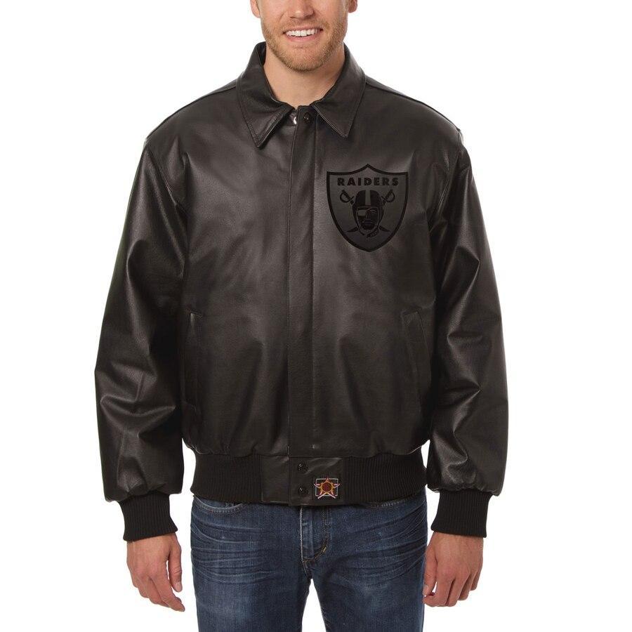 LAS VEGAS RAIDERS JH DESIGN TONAL LEATHER JACKET - BLACK