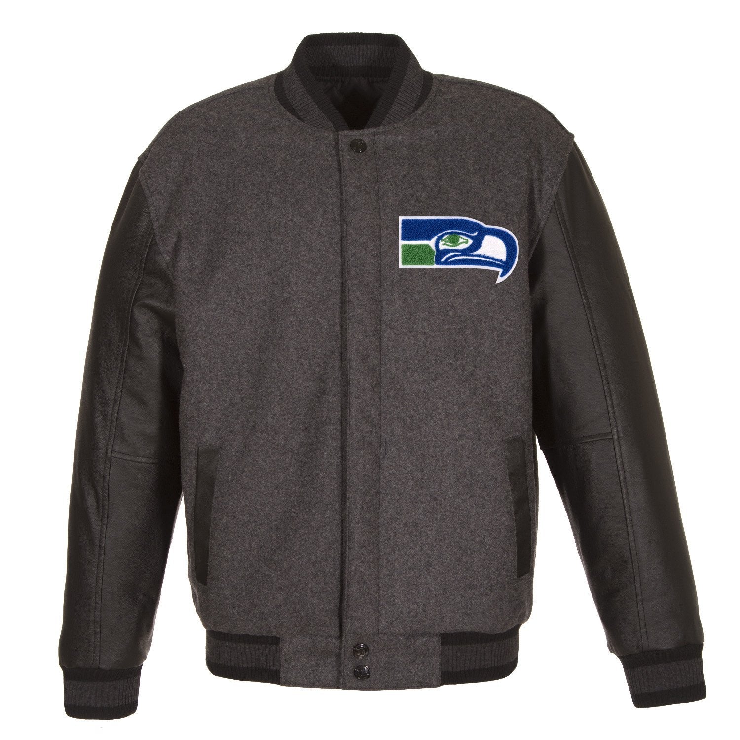 SEATTLE SEAHAWKS WOOL & LEATHER THROWBACK REVERSIBLE JACKET - CHARCOAL