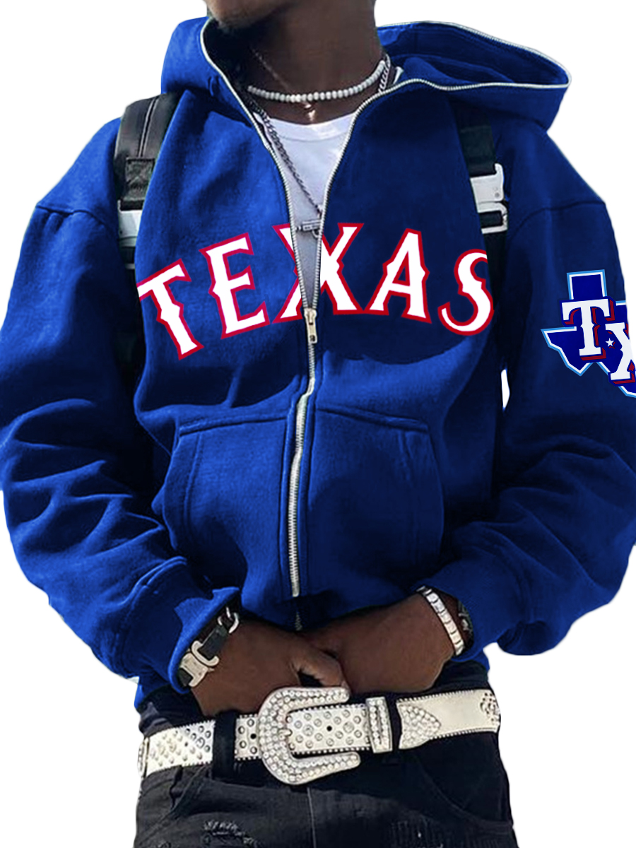 Texas Rangers MLB Men's Casual Zipper Hooded Sweatshirts