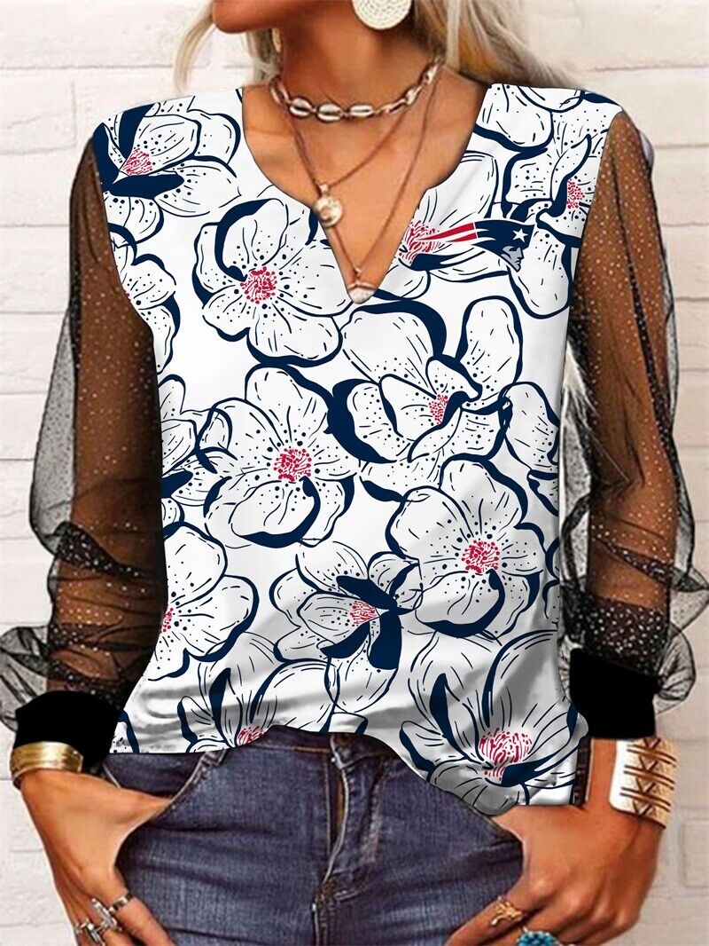 New England Patriots NELong Sleeve V-neck Lace Shirt