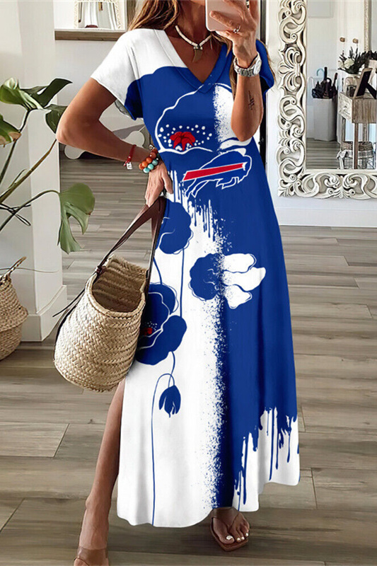 Buffalo Bills V-Neck Sexy Side Slit Long Dress