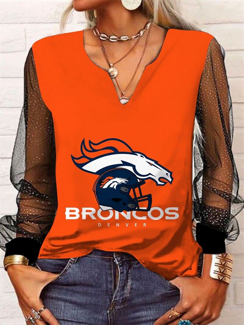 Denver Broncos Long Sleeve V-neck Lace Shirt