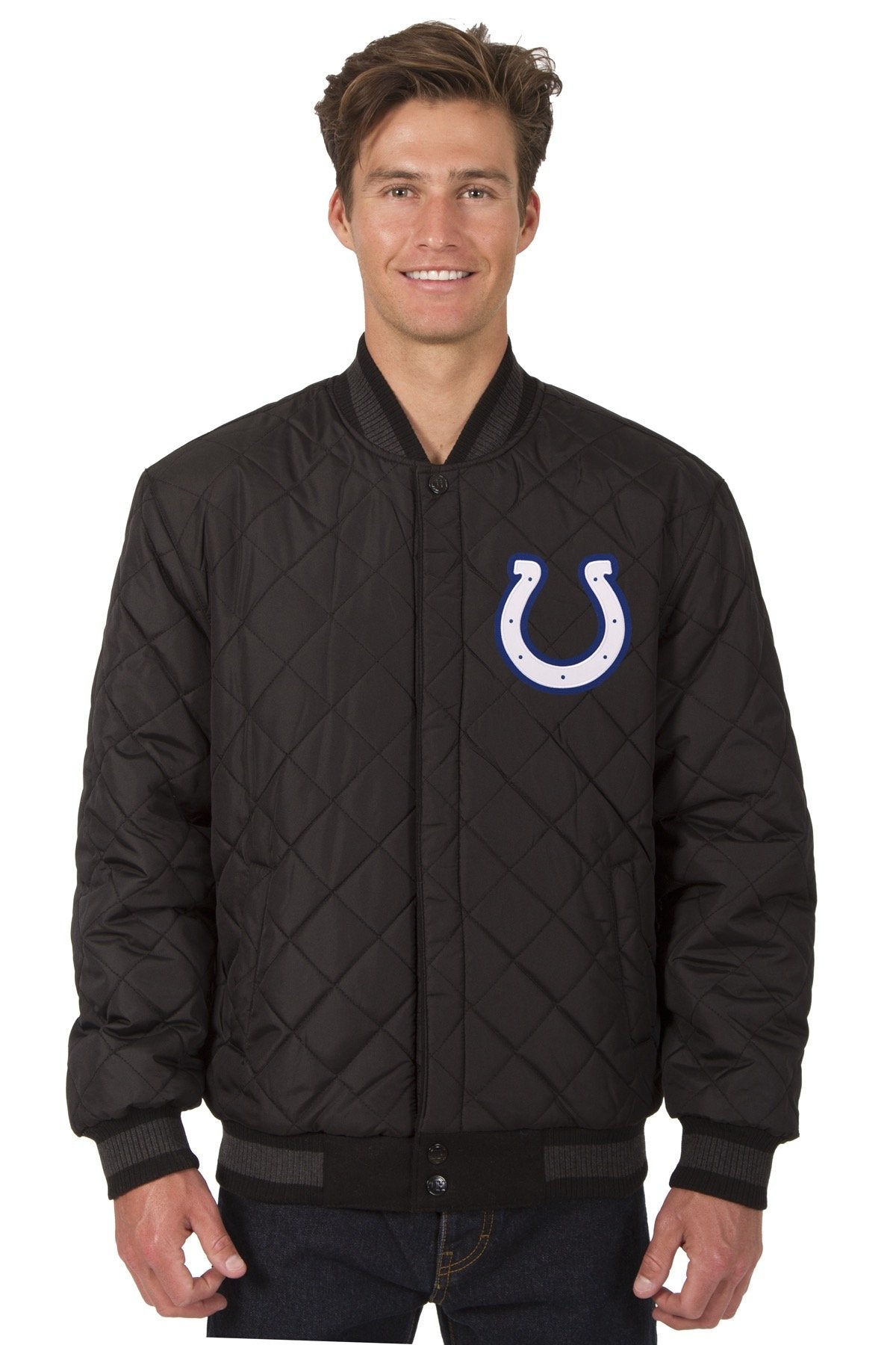 Indianapolis Colts Reversible Wool and Leather Jacket (Front and Back Logos)