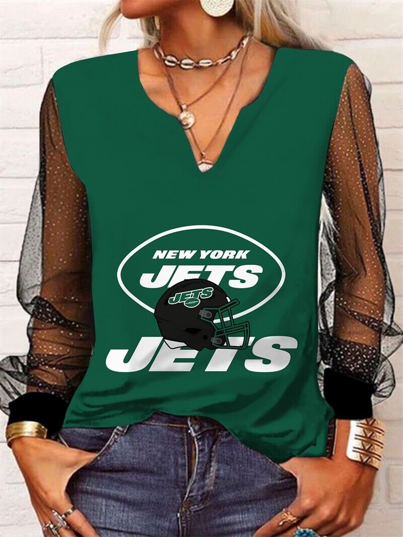New York Jets Long Sleeve V-neck Lace Shirt