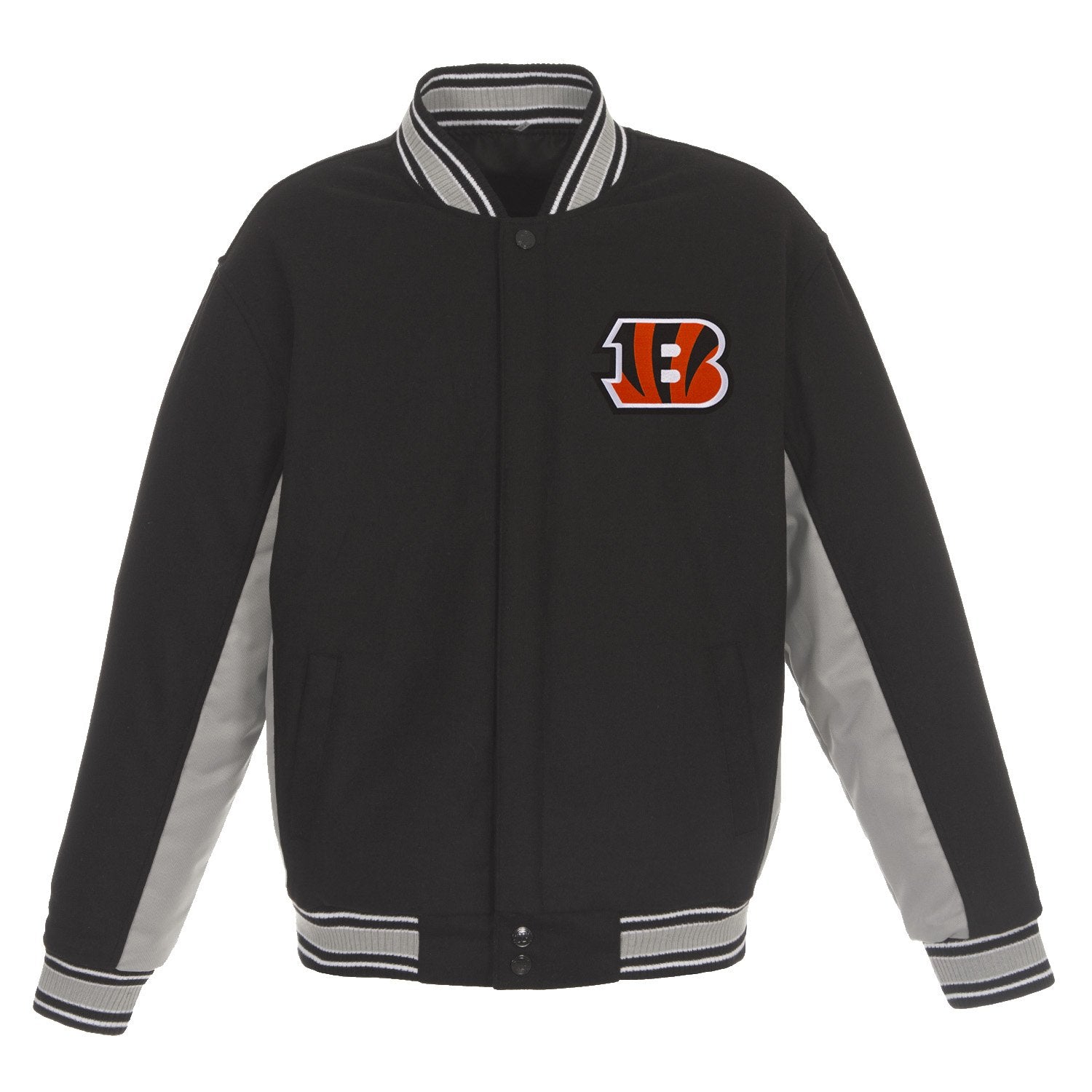 CINCINNATI BENGALS JH DESIGN WOOL REVERSIBLE FULL-SNAP JACKET – BLACK