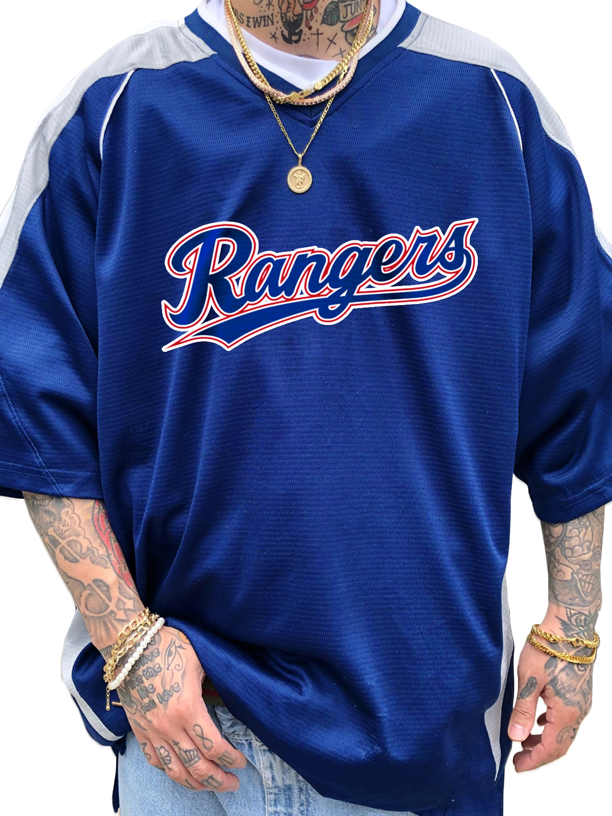 Texas Rangers Short Sleeve V-Neck Jersey Shirt