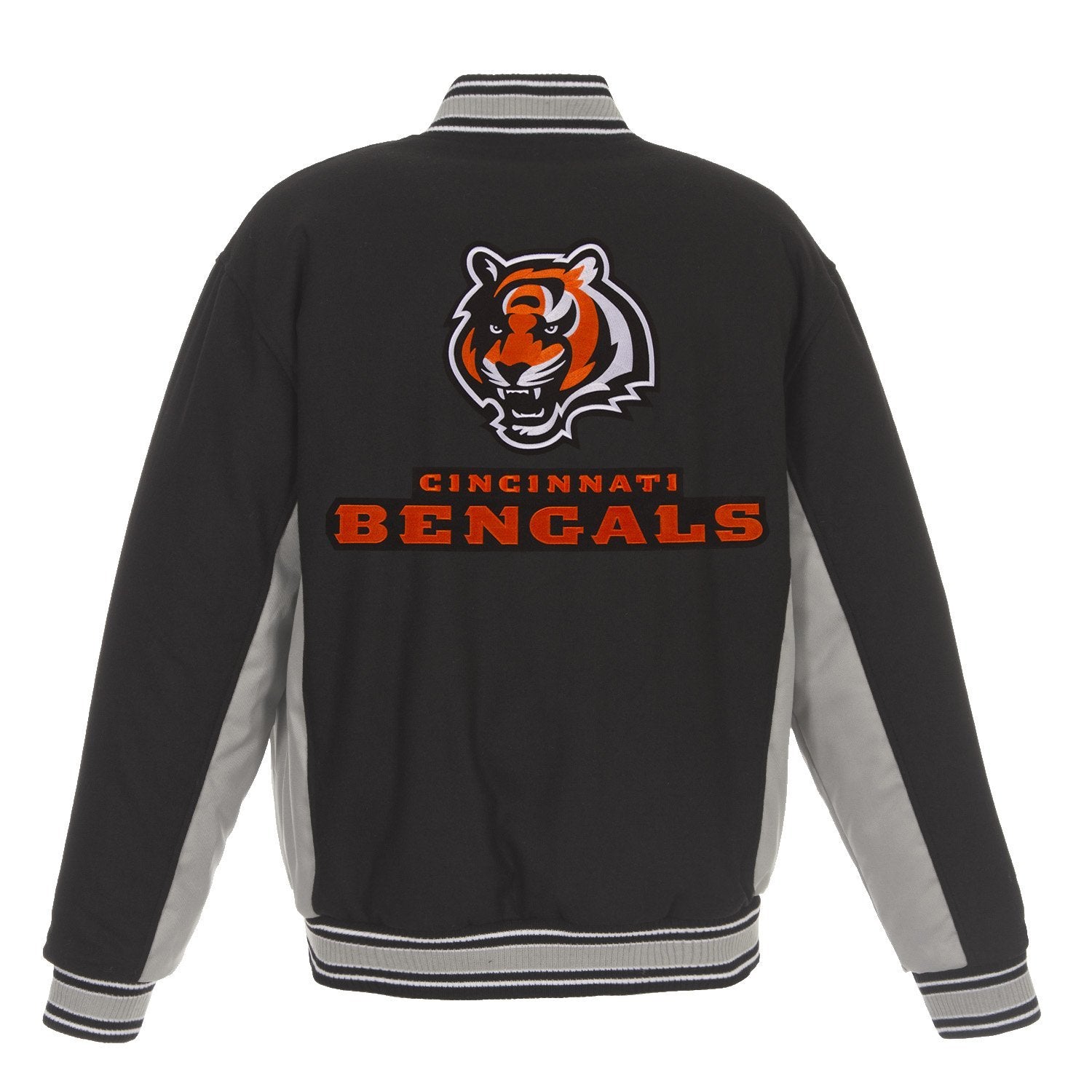 CINCINNATI BENGALS JH DESIGN WOOL REVERSIBLE FULL-SNAP JACKET – BLACK