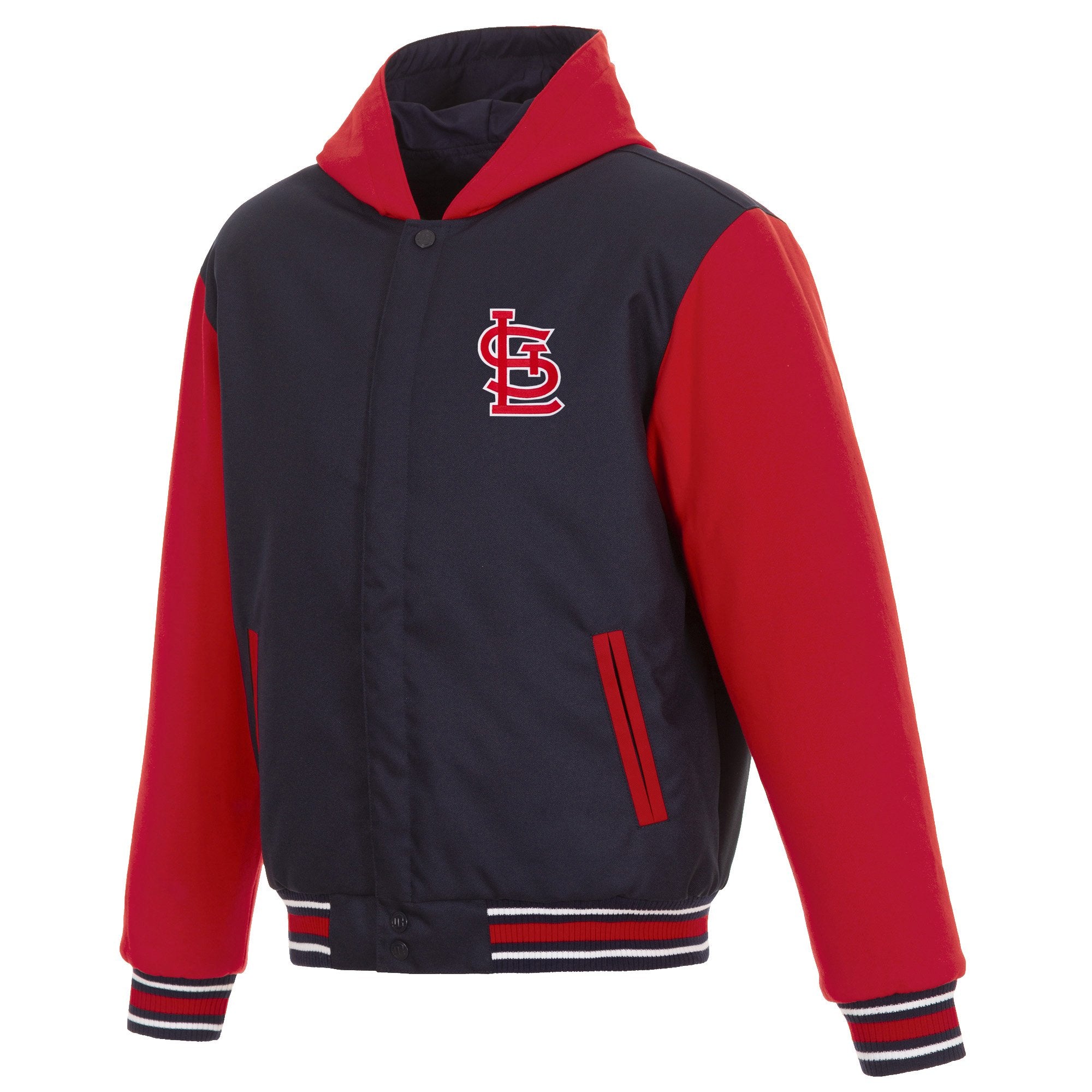 ST. LOUIS CARDINALS TWO-TONE REVERSIBLE FLEECE HOODED JACKET - NAVY/RED