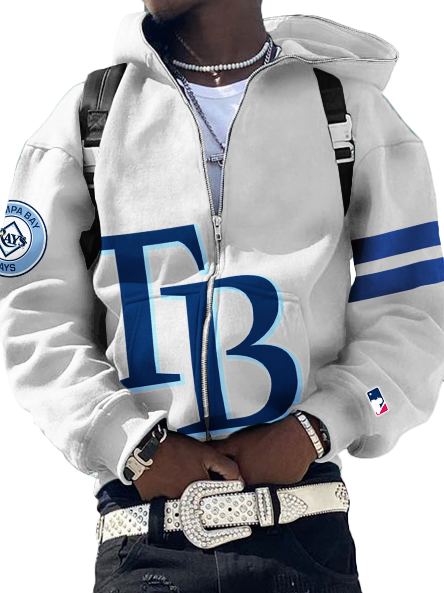 Tampa Bay Rays MLB Men's Casual Zipper Hooded Sweatshirts White