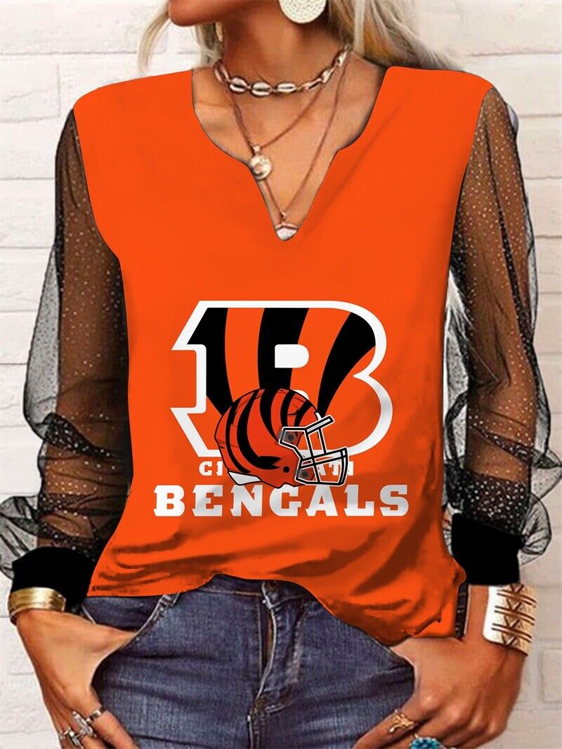 Cincinnati Bengals Long Sleeve V-neck Lace Shirt