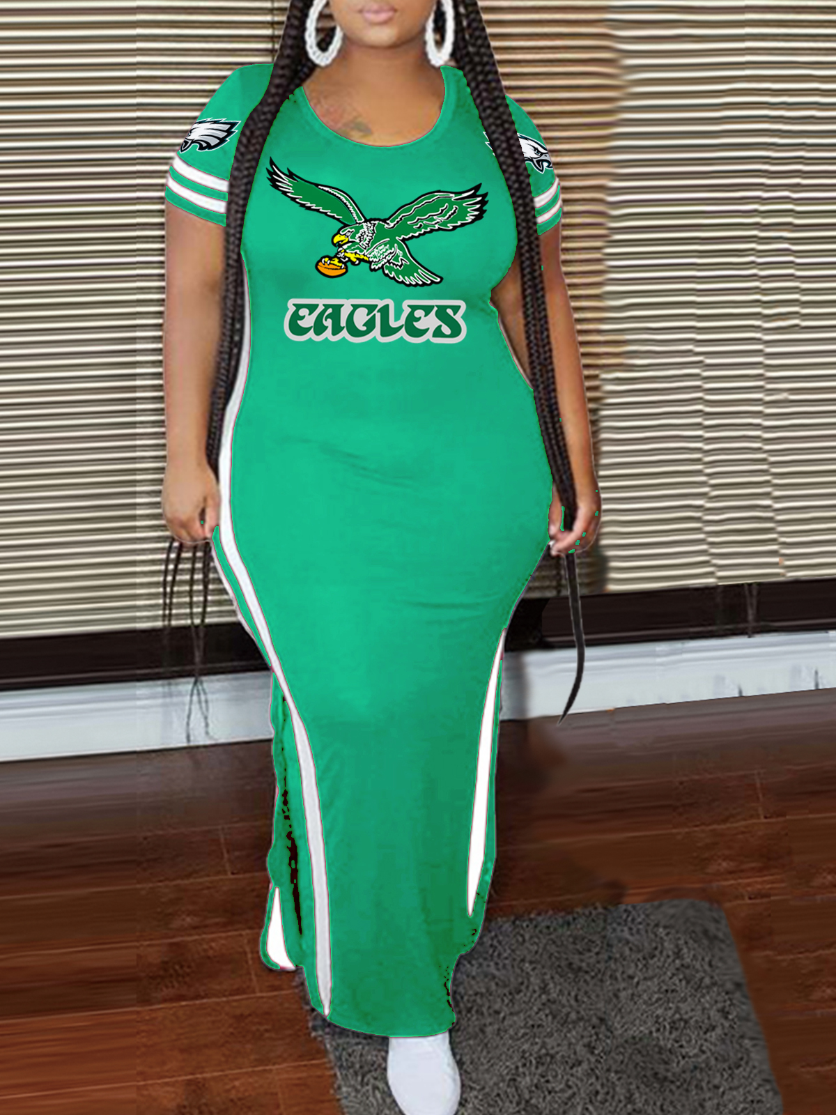 Philadelphia Eagles Crew Neck Short Sleeve Striped Colorblock Dress