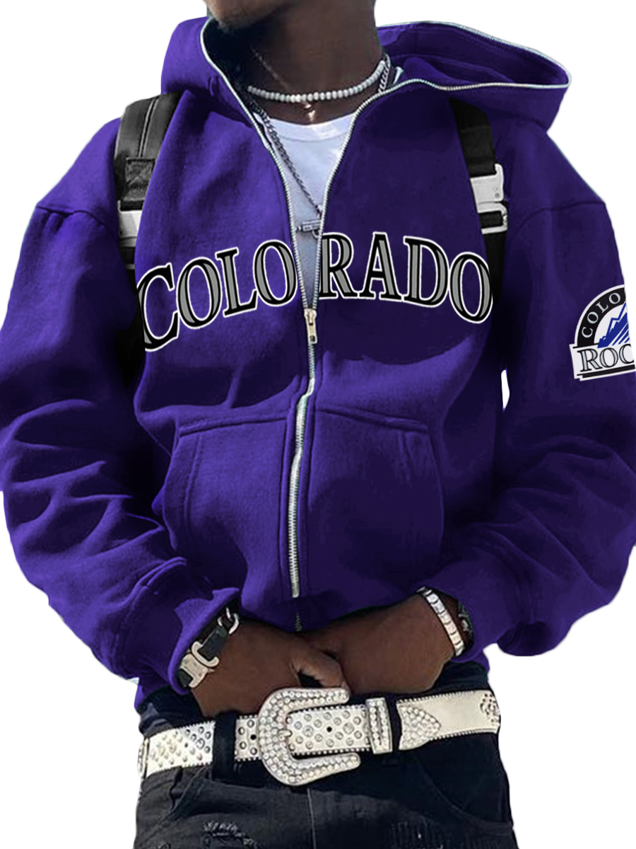 Colorado Rockies MLB Men's Casual Zipper Hooded Sweatshirts
