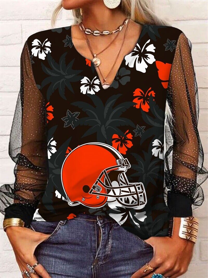 Cleveland Browns Long Sleeve V-neck Lace Shirt