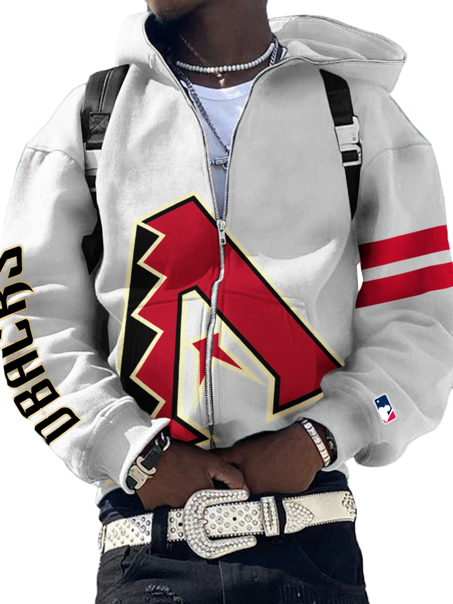 Arizona Diamondbacks MLB Men's Casual Zipper Hooded Sweatshirts White