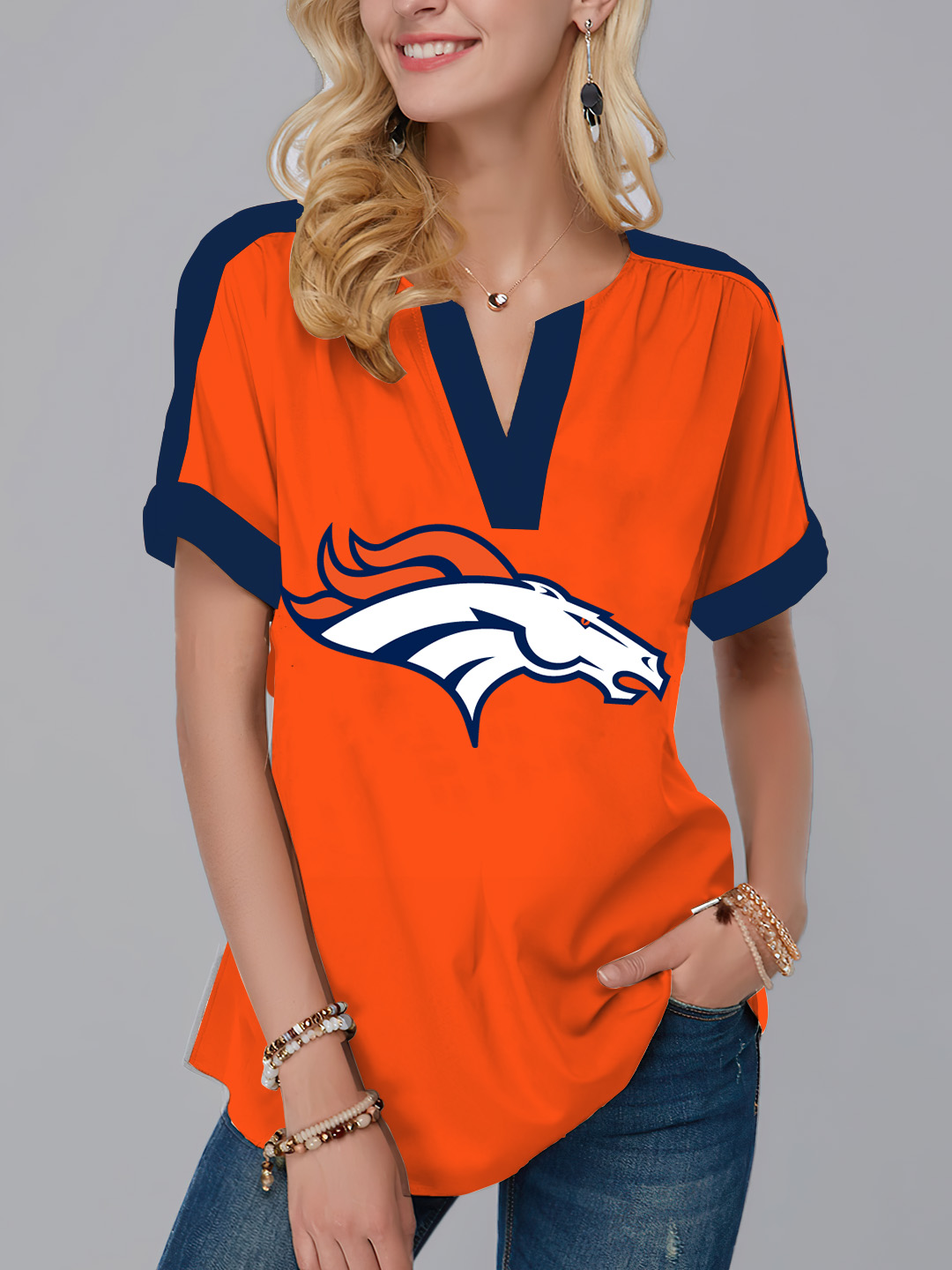 Denver Broncos  Fashion Short Sleeve V-Neck Shirt