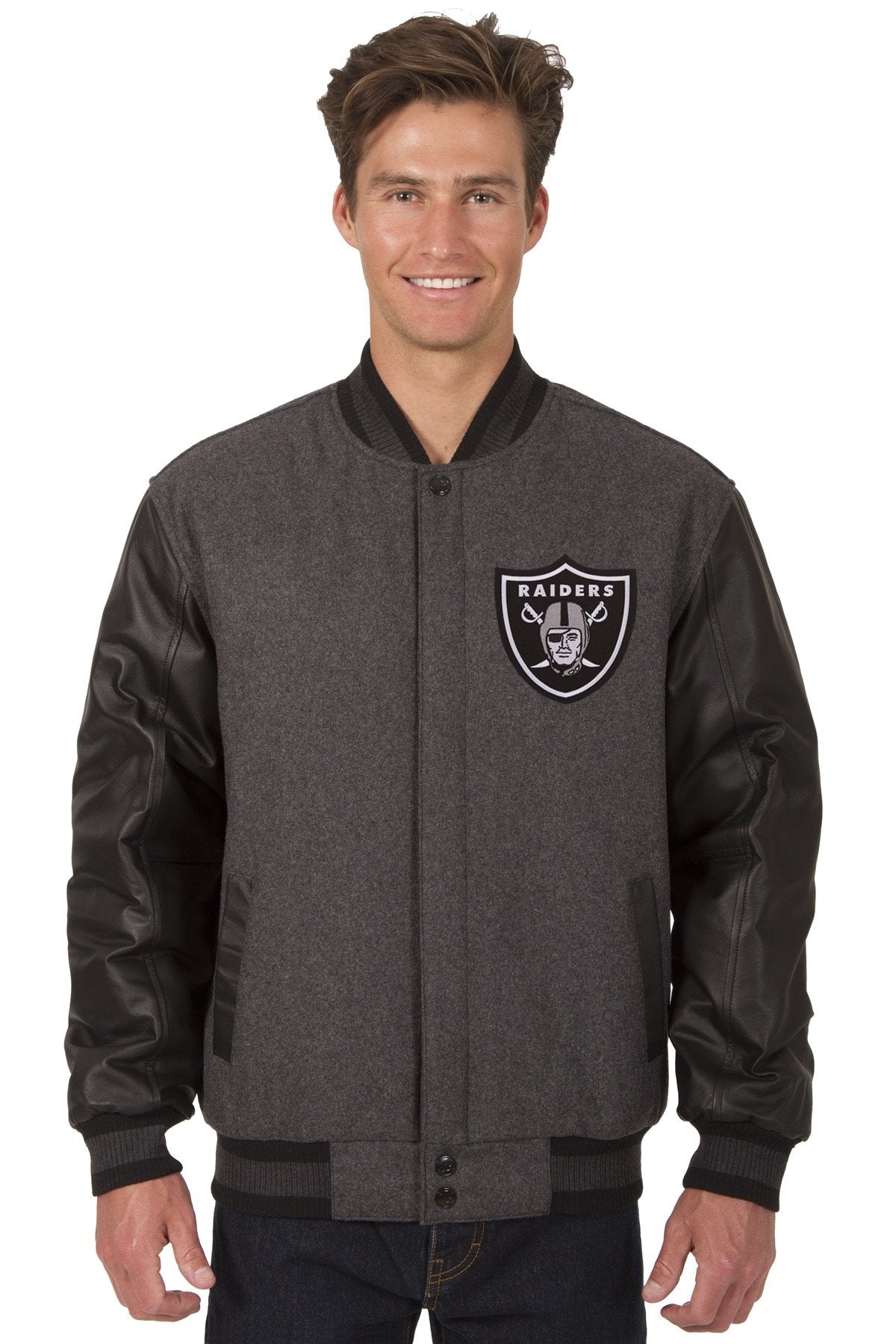 Las Vegas Raiders Reversible Wool and Leather Jacket
