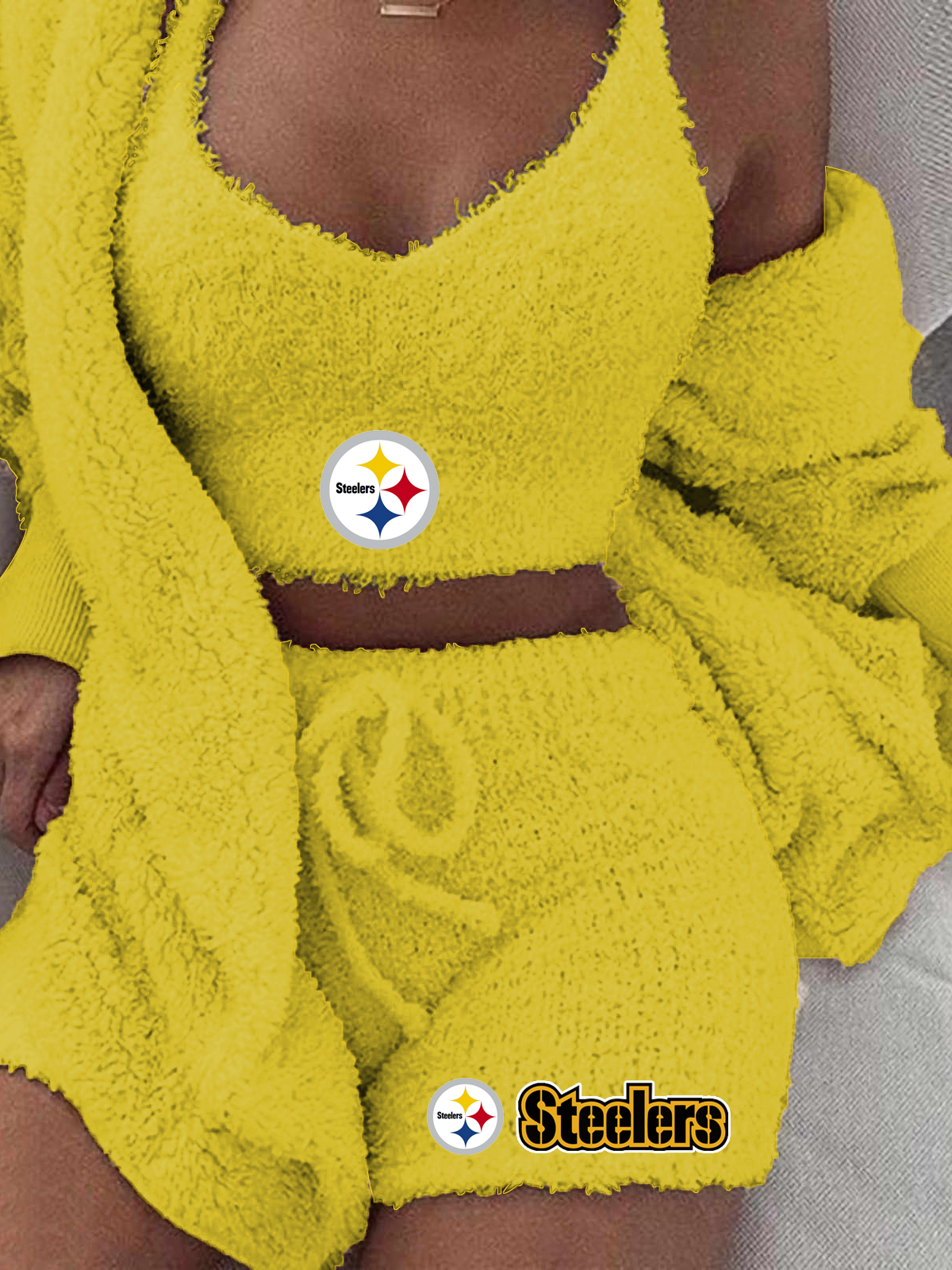 Pittsburgh Steelers Cardigan Shorts Vest 3-Piece Suit