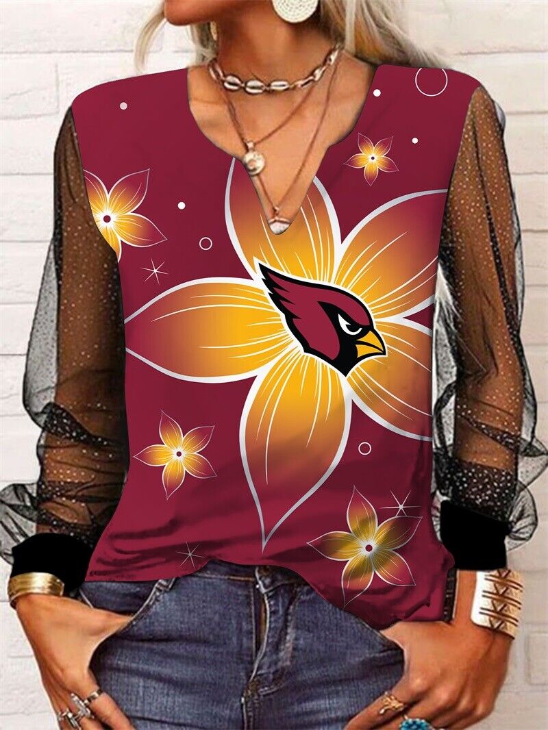 Arizona Cardinals Long Sleeve V-neck Lace Shirt