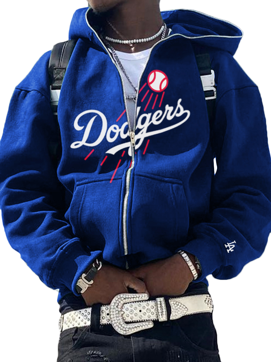Los Angeles DodgersMLB Men's Casual Zipper Hooded Sweatshirts