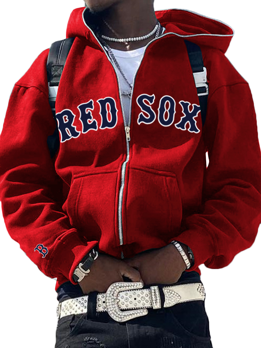 Boston Red Sox MLB Men's Casual Zipper Hooded Sweatshirts