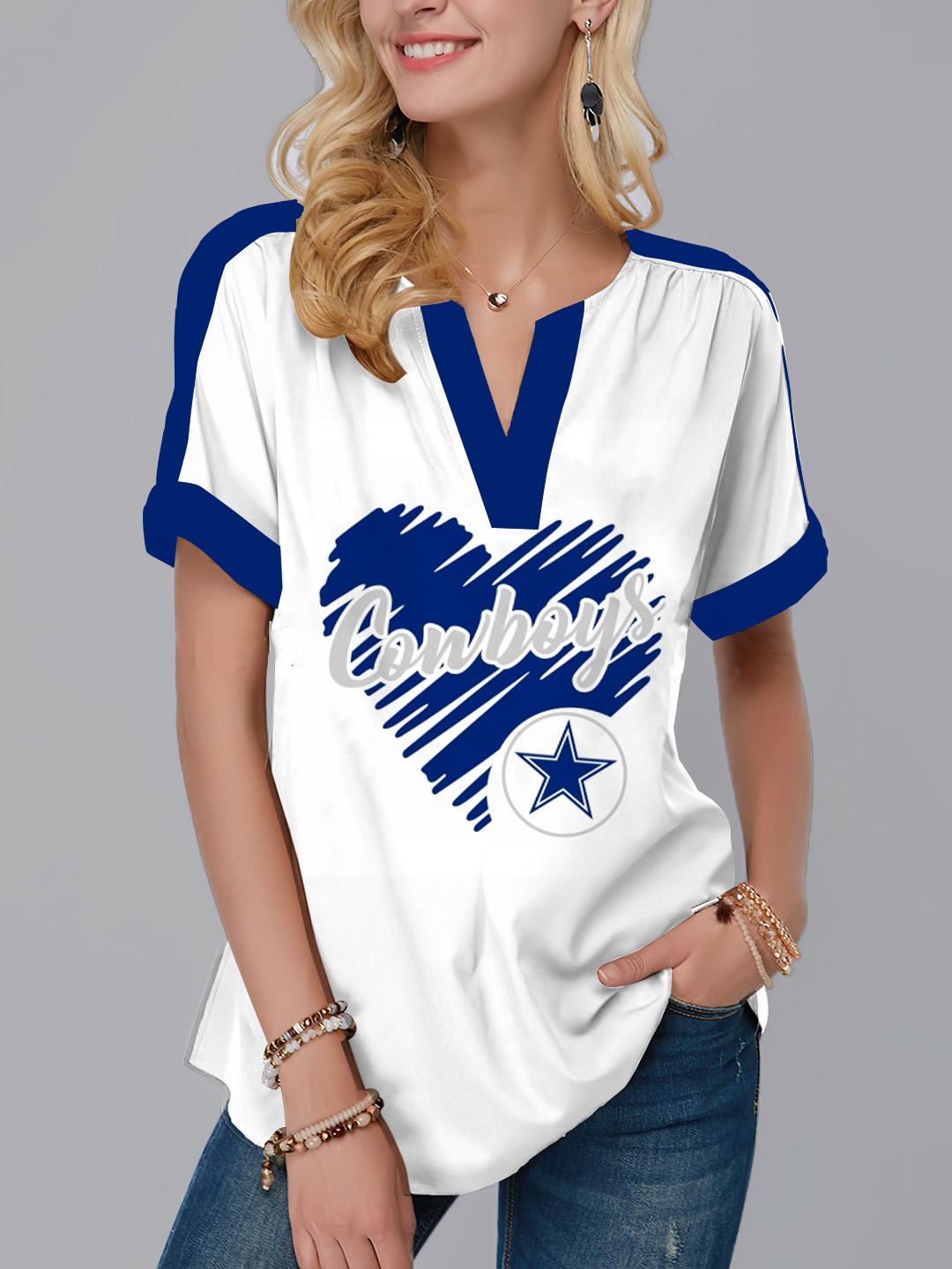 Dallas Cowboys Fashion Short Sleeve V-Neck Shirt