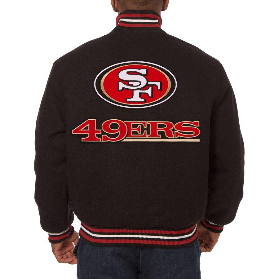 SAN FRANCISCO 49ERS JH DESIGN EMBROIDERED WOOL JACKET - BLACK