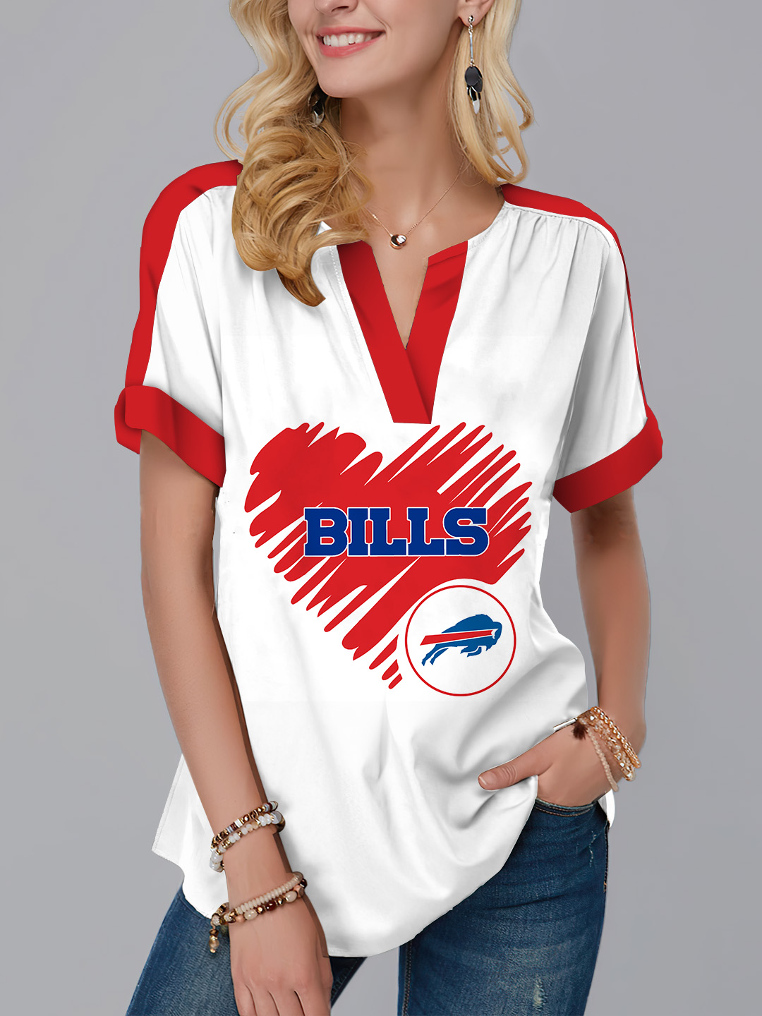 Buffalo Bills Fashion Short Sleeve V-Neck Shirt