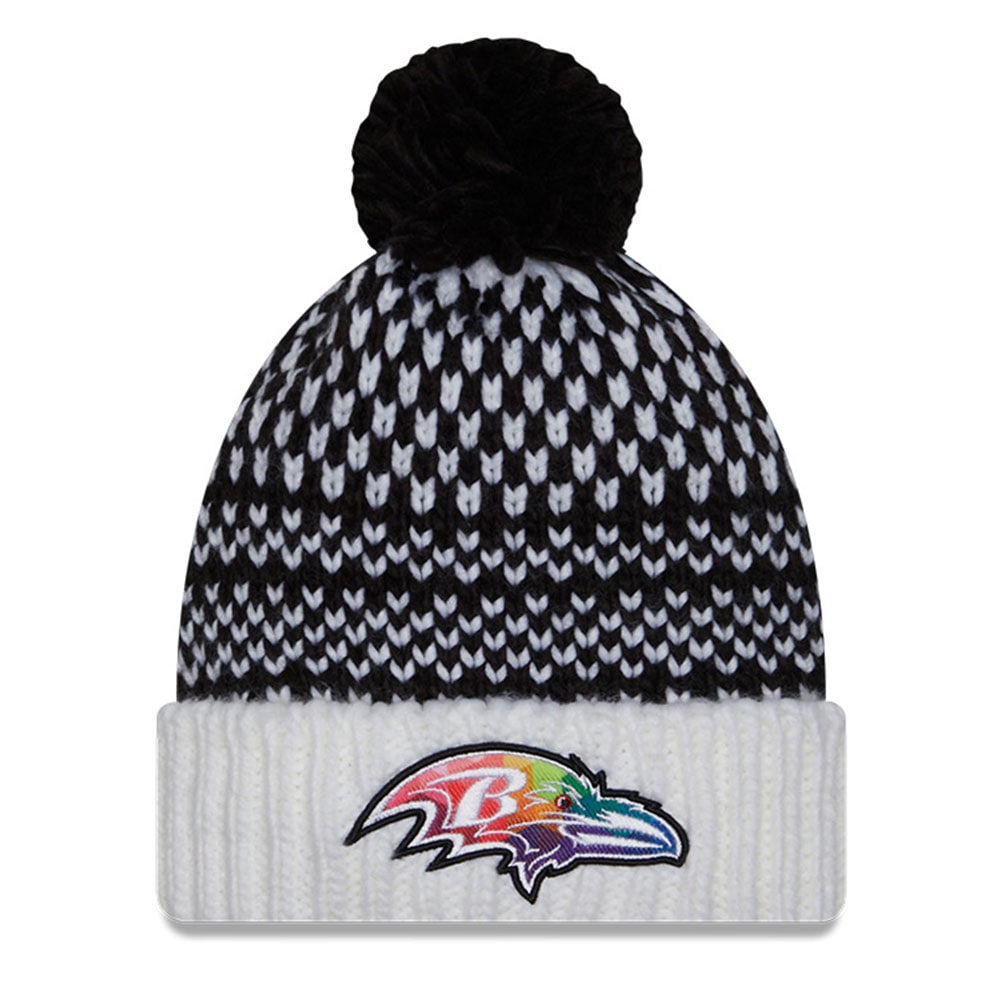 Baltimore Ravens Women's Black/White 2023 Crucial Catch Cuffed Pom Knit Hat